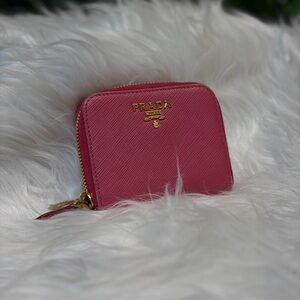 Prada Saffiano Leather Zip Around Compact Wallet